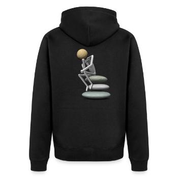 Holzkopf als Denker - Unisex Premium Bio Zip Hoodie - Schwarz - Hinten - Nico (187cm)