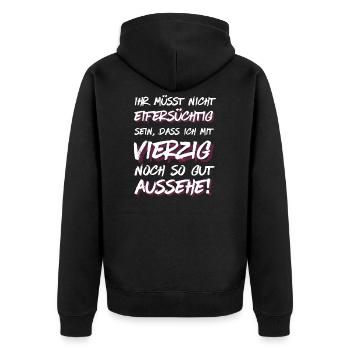 Gut aussehen mit Vierzig! - Unisex Premium Bio Zip Hoodie - Schwarz - Hinten - Nico (187cm)