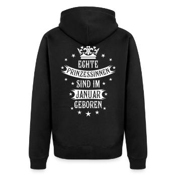 01 Echte Prinzessinnen Januar geboren Prinzessin - Unisex Premium Bio Zip Hoodie - Schwarz - Hinten - Nico (187cm)