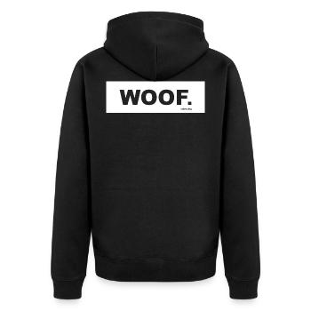 WOOF urban.dog White - Unisex Premium Bio Zip Hoodie - Schwarz - Hinten - Nico (187cm)