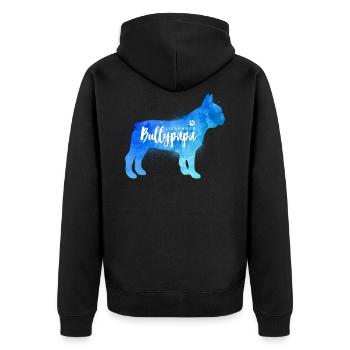 Liebender Bullypapa - Französische Bulldogge - Unisex Premium Bio Zip Hoodie - Schwarz - Hinten - Nico (187cm)