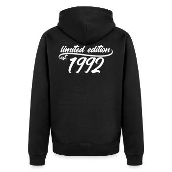 Limited Edition est 1992 - Unisex Premium Bio Zip Hoodie - Schwarz - Hinten - Nico (187cm)