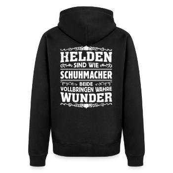 Schuhmacher - Helden - Unisex Premium Bio Zip Hoodie - Schwarz - Hinten - Nico (187cm)