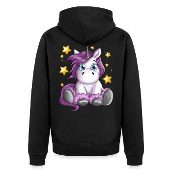 Fluffy unicorn with star illustration motif - Unisex Premium Organic Zip Hoodie - black - Back - Nico (187cm)