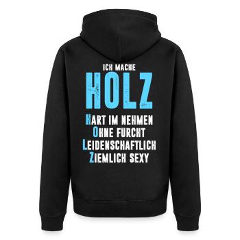 HOLZ - Unisex Premium Bio Zip Hoodie - Schwarz - Hinten - Nico (187cm)