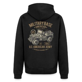 Jeep militaire américaine. Jeep American Army. - Veste à capuche bio Premium Unisexe - noir - Dos - Nico (187cm)