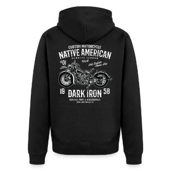 NATIVE AMERICAN - Vintage Motorcycle Shirt Gift - Unisex Premium Organic Zip Hoodie - black - Back - Nico (187cm)