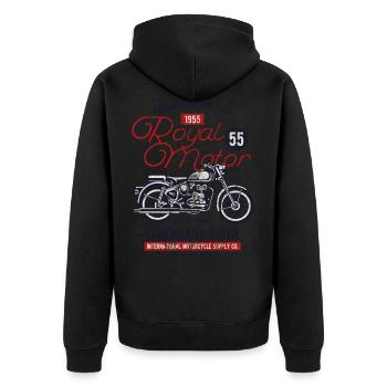 1955 ROYAL MOTOR - Retro Motorrad Shirt Motiv - Unisex Premium Bio Zip Hoodie - Schwarz - Hinten - Nico (187cm)