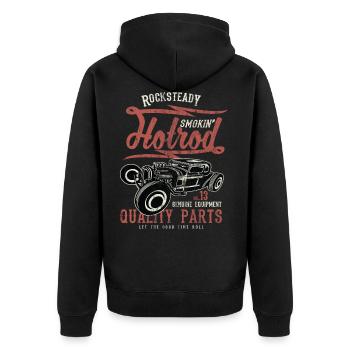 SMOKIN HOTROD - Vintage Hotrod Geschenk Shirt - Unisex Premium Bio Zip Hoodie - Schwarz - Hinten - Nico (187cm)