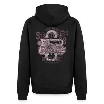 STREET BIKERS - Biker Motorrad Motorcyle Geschenk - Unisex Premium Bio Zip Hoodie - Schwarz - Hinten - Nico (187cm)