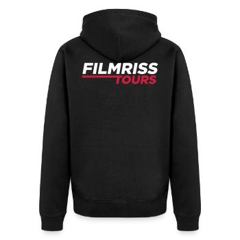 FILMRISS TOURS – lustiges Shirt für Partys, JGA - Unisex Premium Bio Zip Hoodie - Schwarz - Hinten - Nico (187cm)