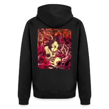 Blume und Schädel - Unisex Premium Bio Zip Hoodie - Schwarz - Hinten - Nico (187cm)