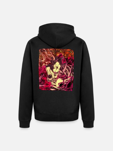Flower and skull - Unisex Premium Organic Zip Hoodie - black
