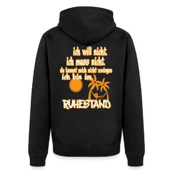 ich will ...ruhestand - Unisex Premium Bio Zip Hoodie - Schwarz - Hinten - Nico (187cm)