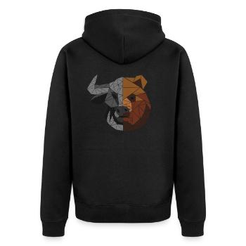 Bulle & Bär - "Bullish vs Bearish" - Unisex Premium Organic Zip Hoodie - black - Back - Nico (187cm)