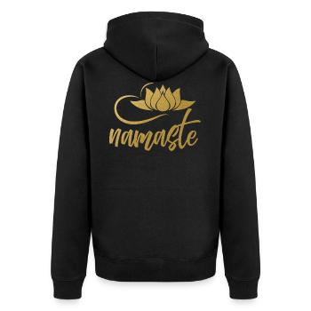 Namaste Yoga Lotusblüte Geist Joga Bewusstsein - Unisex Premium Bio Zip Hoodie - Schwarz - Hinten - Nico (187cm)