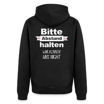 Bitte Abstand Halten Wir Kennen Uns Nicht Spruch - Unisex Premium Bio Zip Hoodie - Schwarz - Hinten - Nico (187cm)