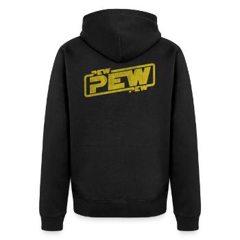 Pew Pew Pew - Filmzitat Rebellen Fantasy Galaxie - Unisex Premium Bio Zip Hoodie - Schwarz - Hinten - Nico (187cm)