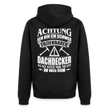 DACHDECKER HANDWERK HANDWERKER BERUF GESCHENK BAU - Unisex Premium Bio Zip Hoodie - Schwarz - Hinten - Nico (187cm)
