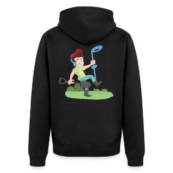 Amateur Schatzsucher mit dem Metalldetektor - Unisex Premium Bio Zip Hoodie - Schwarz - Hinten - Nico (187cm)