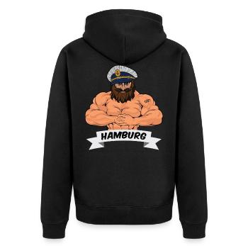 Hamburger Matrose - Unisex Premium Bio Zip Hoodie - Schwarz - Hinten - Nico (187cm)