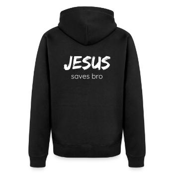 Jesus Saves Bro God Christ Messiah Gift idea - Unisex Premium Organic Zip Hoodie - black - Back - Nico (187cm)