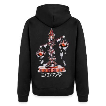 Negativer Kontostand - Unisex Premium Bio Zip Hoodie - Schwarz - Hinten - Nico (187cm)
