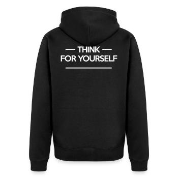 selber denken macht schlau - Unisex Premium Bio Zip Hoodie - Schwarz - Hinten - Nico (187cm)