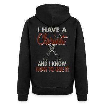 Klarinette - Unisex Premium Bio Zip Hoodie - Schwarz - Hinten - Nico (187cm)