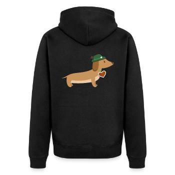 Bavarian dachshund with hat and gingerbread heart - Unisex Premium Organic Zip Hoodie - black - Back - Nico (187cm)