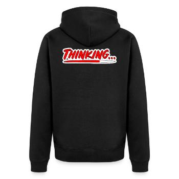 Thinking PopArt Ladebalken Schriftzug - Unisex Premium Bio Zip Hoodie - Schwarz - Hinten - Nico (187cm)