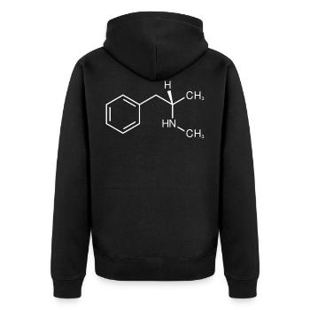 Crystal Meth Molekül Strukturformel - Unisex Premium Bio Zip Hoodie - Schwarz - Hinten - Nico (187cm)