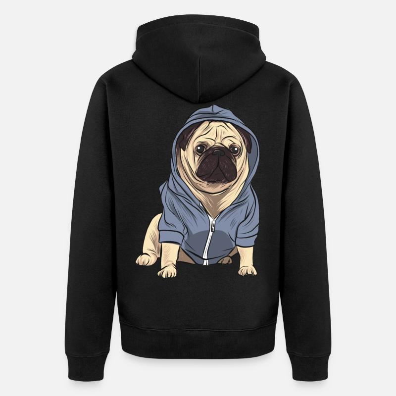 Mops mit Trainingsjacke - Unisex Premium Bio Zip Hoodie - Schwarz