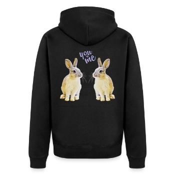 Hasenpaar, Hase, Häschen, - Unisex Premium Bio Zip Hoodie - Schwarz - Hinten - Nico (187cm)