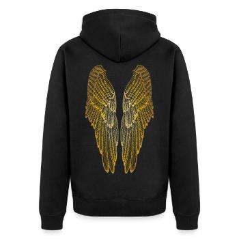 Lange Goldflügel - Unisex Premium Bio Zip Hoodie - Schwarz - Hinten - Nico (187cm)