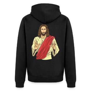 Jesus Christus | Religion Kirche Glaube Gott Kreuz - Unisex Premium Bio Zip Hoodie - Schwarz - Hinten - Nico (187cm)