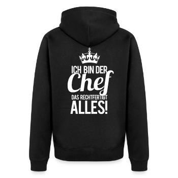 Chef Boss Vorgesetzter Vorarbeiter Geschenkidee - Unisex Premium Bio Zip Hoodie - Schwarz - Hinten - Nico (187cm)