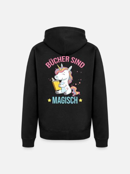 Books Book Magical Unicorn Reading Girl Gift - Unisex Premium Organic Zip Hoodie - black