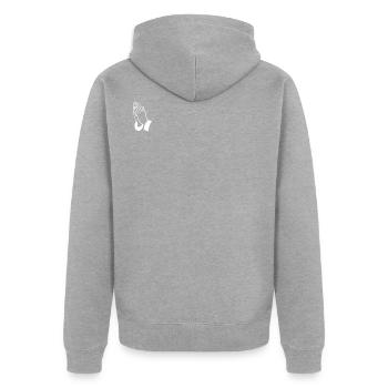 Betende Hände! Geschenkidee Beten Gott - Unisex Premium Bio Zip Hoodie - Grau meliert - Hinten - Nico (187cm)