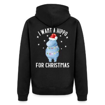 I want a Hippo for Christmas Nilpferd Xmas - Unisex Premium Bio Zip Hoodie - Schwarz - Hinten - Nico (187cm)