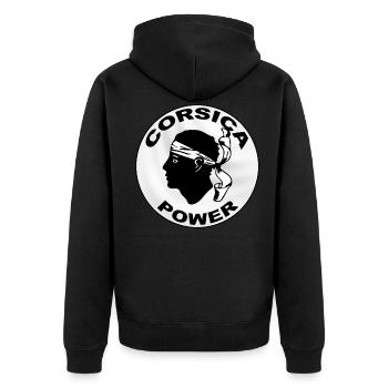 Korsika Strom - Unisex Premium Bio Zip Hoodie - Schwarz - Hinten - Nico (187cm)