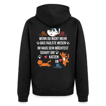 Katzen Spruch Faules Wesen Lustig Witzig Geschenk - Unisex Premium Bio Zip Hoodie - Schwarz - Hinten - Nico (187cm)