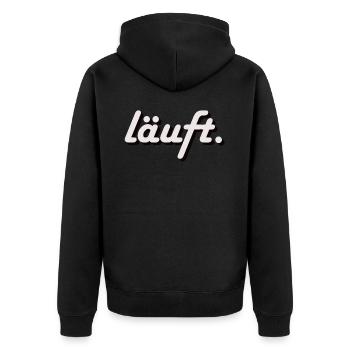 Männer Premium T-Shirt Läuft! - Unisex Premium Bio Zip Hoodie - Schwarz - Hinten - Nico (187cm)