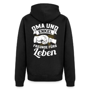 Oma und Enkel - Freunde fürs Leben - Unisex Premium Bio Zip Hoodie - Schwarz - Hinten - Nico (187cm)