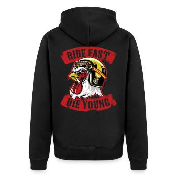 Ride fast and die young - Unisex Premium Organic Zip Hoodie - black - Back - Nico (187cm)