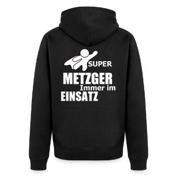 METZGER Beruf Geschenk - Unisex Premium Bio Zip Hoodie - Schwarz - Hinten - Nico (187cm)