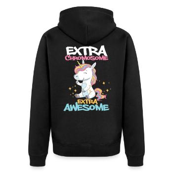Chromosome Unicorn Down Syndrom Spruch Geschenk - Unisex Premium Bio Zip Hoodie - Schwarz - Hinten - Nico (187cm)