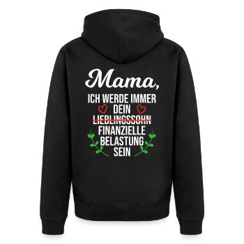 Muttertag Geschenk Sohn Finanzielle Belastung Mama - Unisex Premium Bio Zip Hoodie - Schwarz - Hinten - Nico (187cm)