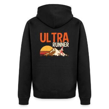 Ultra Marathon Läufer Retro Wettkampf Geschenk - Unisex Premium Bio Zip Hoodie - Schwarz - Hinten - Nico (187cm)