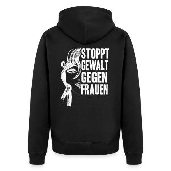 Stoppt Gewalt gegen Frauen - Unisex Premium Bio Zip Hoodie - Schwarz - Hinten - Nico (187cm)